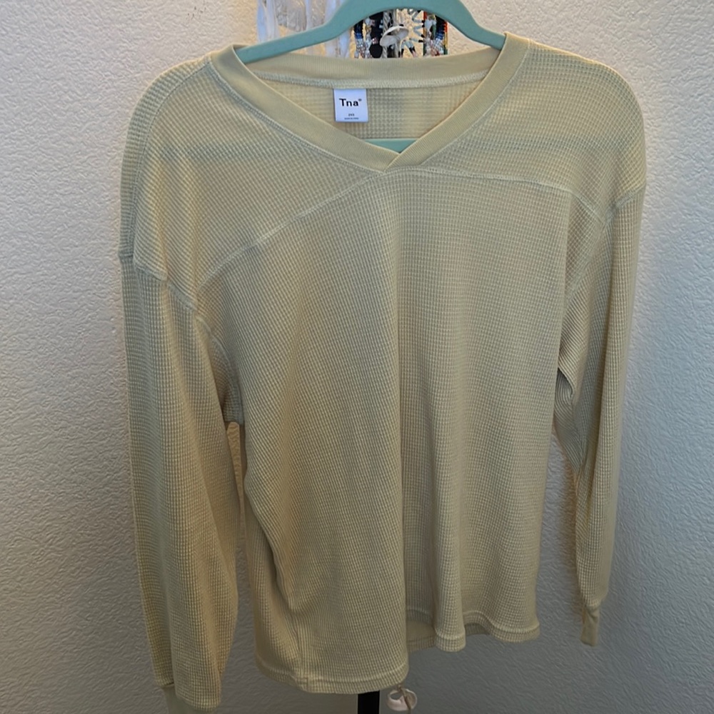 Aritzia Tna waffle knit long sleeve, yellow size 2xs